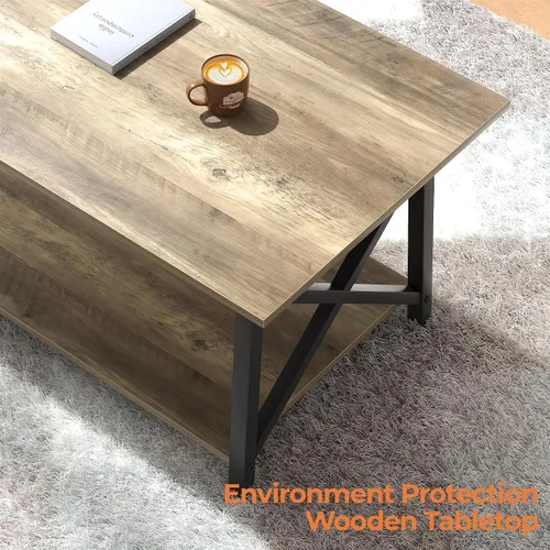 Miniatura 6 de Mesa de café GreenForest con almacenamiento, mesas de centro modernas de 2 niveles de 39 pulgadas para sala de estar, mesa de centro de diseño Gris