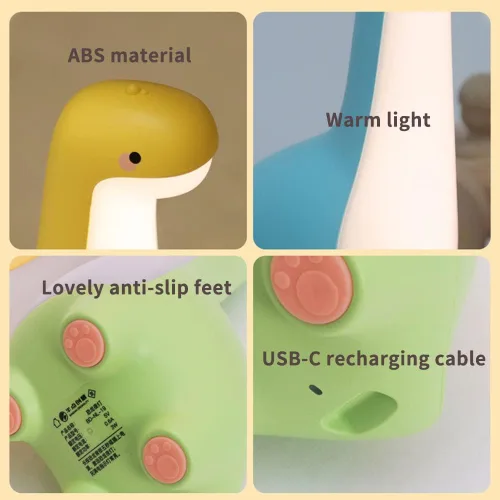 Miniatura 7 de Linda luz nocturna de dinosaurio, brillo ajustable, lámpara de noche de noche para bebé, recarga USB, decoración de habitación de bebé, luz nocturna
