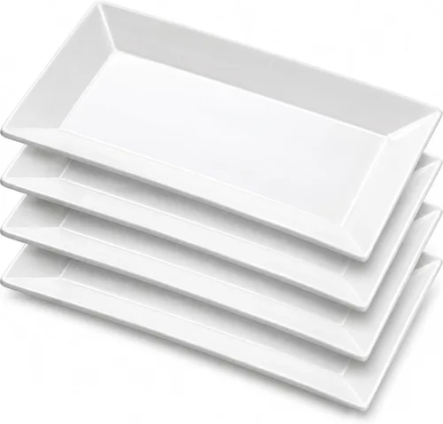 Platos rectangulares de porcelana, platos rectangulares de 9.75 pulgadas para sushi, aperitivos, pasteles, carne y aperitivos, juego de 4, elegante