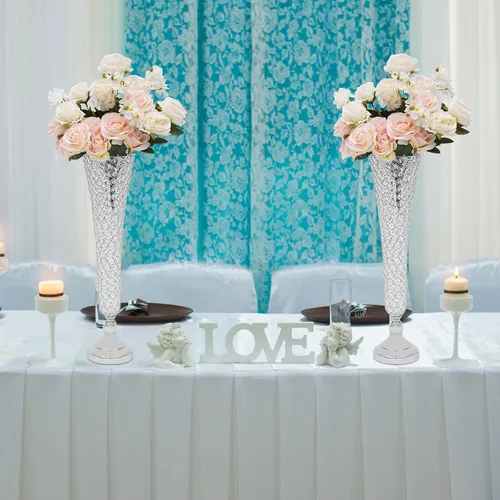Miniatura 9 de 2 floreros de cristal para flores artificiales, centro de mesa decorativo de 22 pulgadas para boda, soporte de flores de cristal para aniversario