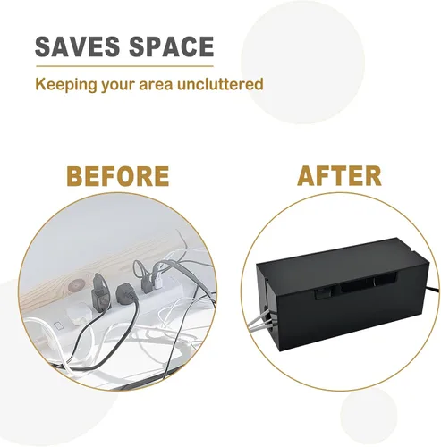 Miniatura 5 de Caja organizadora de cables para cables, 2 ranuras abiertas, organizador de regletas de alimentación debajo del escritorio y almacenamiento de Negro