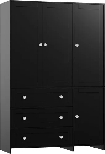 Miniatura 9 de VOWNER Armario clóset con cajones y espejo, gabinete de almacenamiento de ropa de 71" con barra para colgar, armario de madera de 4 puertas