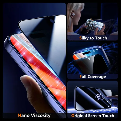 Miniatura 7 de UniqueMe Protector de pantalla de privacidad para iPhone 16 / iPhone 15 – [Grado militar inastillable y dureza 9H+] Protector de pantalla de vidrio