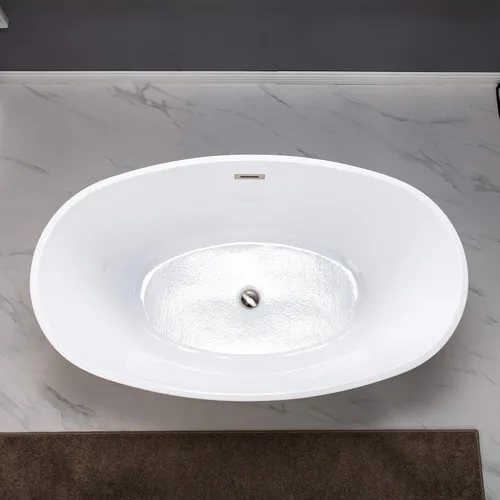 Miniatura 11 de WOODBRIDGE BTA1418 - Bañera de acrílico independiente de 55 pulgadas con desbordamiento y drenaje de níquel cepillado, BTA1418 -B/N-Drain &O