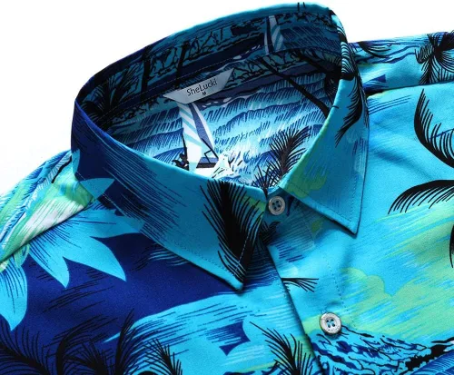 Miniatura 5 de SheLucki - Camisa hawaiana para hombre, unisex, estilo informal, manga corta, con botones y estampado de sombra de palmeras, para el verano