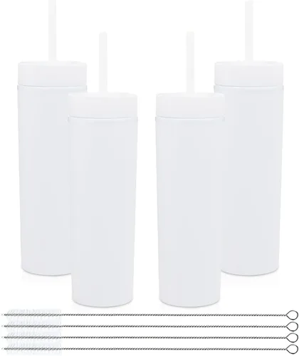 Miniatura 27 de Volhoply Vaso delgado de plástico de 16 onzas con tapa y pajita, paquete de 4 unidades, vasos aislados de doble pared de acrílico mate, sin BPA