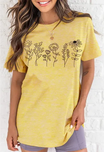 Miniatura 2 de GLIGLITTR Camiseta floral para mujer, diseño de flores silvestres, camiseta casual suelta con cuello redondo y manga corta