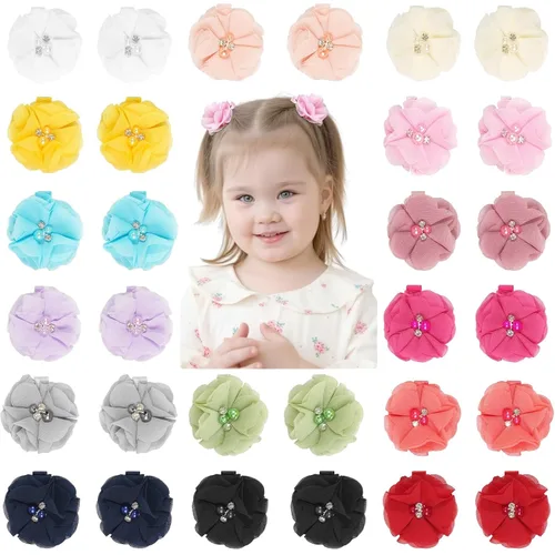 Miniatura 8 de DeD 24 lazos de gasa para el pelo de 2.7 pulgadas, pinzas para el pelo de flores, pequeñas pinzas para el cabello para niñas, bebés, niños pequeños