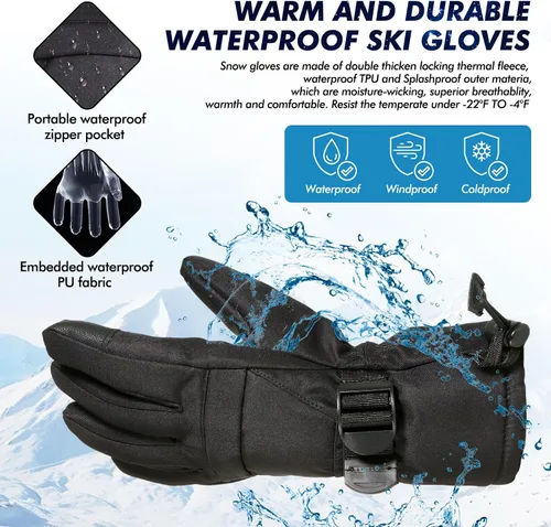 Miniatura 5 de Guantes de esquí, guantes de nieve impermeables y transpirables más cálidos para clima frío, se adaptan tanto a hombres como a mujeres, para padres