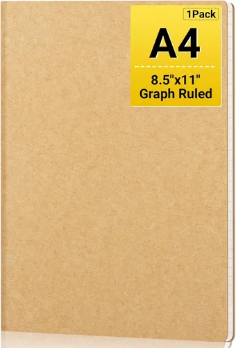 EUSOAR - Cuaderno con papel gráfico grande, paquete de 1 cuaderno A4 de 8.5" x 11", 40 hojas / 80 páginas, papel grueso de 100 gsm, cuaderno kraft
