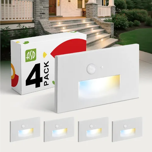 ASD LED Luminaria de Escalera Empotrada, Iluminación de Pasada al Aire Libre del Atardecer al Amanecer | 3CCT, Sensor de Movimiento, Fotocélula,