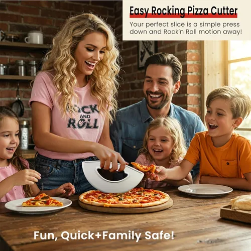 Miniatura 2 de Rock'n Roll - Cortador de pizza de plástico, antiadherente, oscilante, 9 pulgadas, fácil de limpiar, apto para lavavajillas, rebanador de pizza