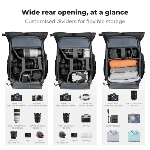 Miniatura 2 de K&F CONCEPT Mochila para cámara, bolsa para cámara con compartimento para laptop de 15.6 pulgadas, mochila expandible con bolsillo superior