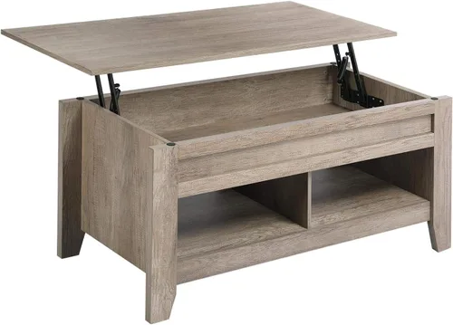 Miniatura 11 de Topeakmart Mesa auxiliar elevable con compartimento de almacenamiento oculto y estante abierto, mesa de cóctel de granja para sala de estar