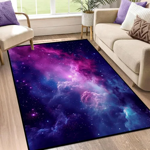 Miniatura 16 de Alfombra de Área Galaxia de 5' x 7', Dormitorio Sala de Estar para Niñas Niños Varones Alfombra Nebulosa Vórtex Tapetes Púrpura Azul Nube galaxy 1