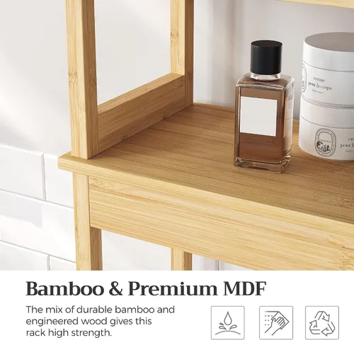 Miniatura 6 de SONGMICS Armario de almacenamiento sobre el inodoro, armario de baño con estante interior ajustable y barra estabilizadora inferior, estante