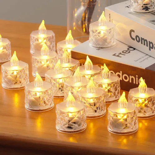 Miniatura 7 de Paquete de 12 velas de té LED sin llama, para decoración de Halloween, Navidad, hogar/boda, regalos de días festivos y luces decorativas Transparente