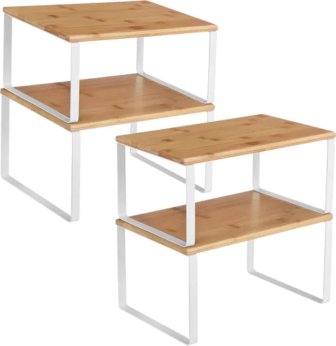 Miniatura 17 de SONGMICS Estante organizador de gabinete, juego de 4 estantes de encimera de cocina, almacenamiento de cocina, estante de especias, apilable, Tinta