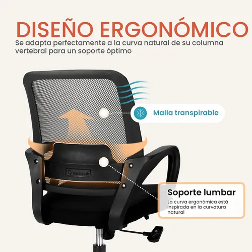 Miniatura 3 de NEO CHAIR – Silla de escritorio para oficina ergonómica con malla, silla de computadora con soporte lumbar, altura ajustable, ruedas giratorias