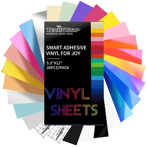 TECKWRAP Paquete de vinilo adhesivo inteligente de 5.5 x 12 pulgadas, 25 colores, cromo holográfico, mate y brillante, paquete de vinilo permanente