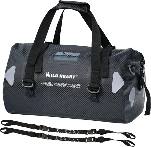 Miniatura 19 de WILD HEART Bolsa de lona impermeable para motocicleta, PVC500D, doble parte inferior, con correas de cuerda y bolsillo interior, 40L, 66L, 100L, 66L