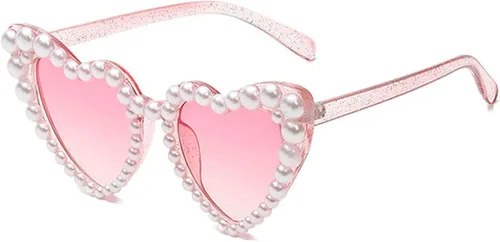 Miniatura 2 de COTIA Gafas de sol de lujo finas y brillantes con perlas de amor para mujer, gafas de sol con forma de corazón