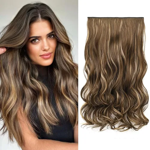 Miniatura 10 de REECHO Extensiones de cabello rubio, extensiones de una pieza con clip de 20" para mujer, extensiones de cabello sintético suave y natural con ondas