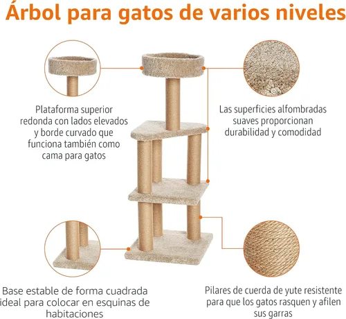 Miniatura 3 de Amazon Basics Torre de actividades de escalada para interiores con postes rascadores, grande, 17.7 x 45.9 pulgadas, beige