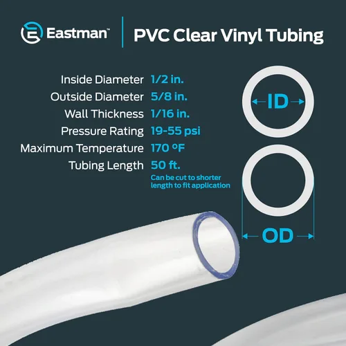 Miniatura 4 de Eastman Tubo de vinilo transparente de PVC de 1/2 pulgada de diámetro interior (5/8 pulgadas de diámetro exterior), 50 pies de longitud, 98623