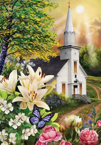 Miniatura 7 de Bandera religiosa para el hogar, con diseño de Pascua, con palomas, cruz y lirios, 28 x 40 pulgadas Amanecer de Pascua