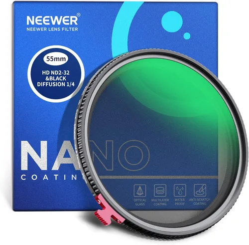 NEEWER - Filtro ND variable 2 en 1 de 2.165 in + difusión negra 1/4 para efecto cinematográfico de niebla, filtro de efecto ND2-32 de densidad