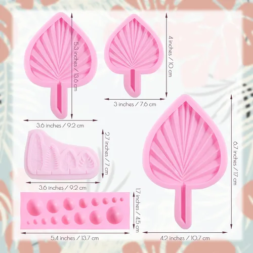 Miniatura 2 de Molde de hojas de abanico de 5 piezas, moldes de hojas de palma, esferas de perlas, moldes de caramelo boho de silicona para fondant, molde