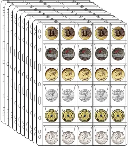 Miniatura 8 de 10 hojas de páginas de suministros para colección de monedas, página de bolsillo para coleccionar monedas con fundas estándar de 9 agujeros