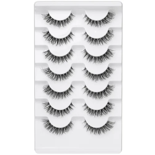 Miniatura 6 de JIMIRE - Paquete de 7 pares de pestañas postizas Demi-wispies de visón sintético con banda transparente, rusas, aspecto natural, suave y ligero, 0.5