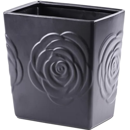 Miniatura 9 de Basurero de cerámica beige con rosa – Cubo de basura pequeño de 2.5 galones para baño y cocina, cesta de basura decorativa para dormitorio, oficina