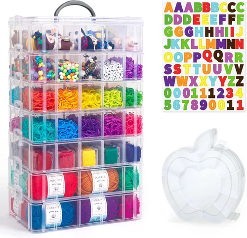 Miniatura 9 de INSCRAFT - Contenedor apilable de almacenamiento de 7 capas, 70 compartimentos ajustables (Azul) Contenedor apilable de almacenamiento, perfecto