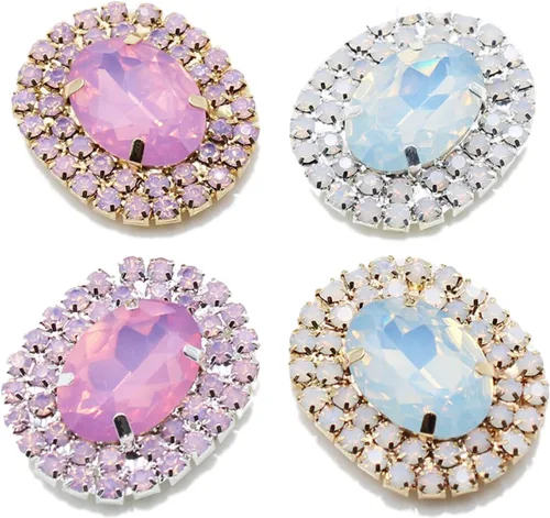 Broches elegantes vintage, botones de adornos de 1 pulgada, botones de cristal de flores rosas y azules para decoración de joyas (estilo de espalda