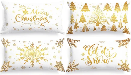 Miniatura 24 de Lanpn Fundas de Almohada Decorativas de Navidad 16x16 4 piezas, Negro Blanco Feliz Navidad Navidad Invierno Copo de Nieve Decorativas Vacaciones