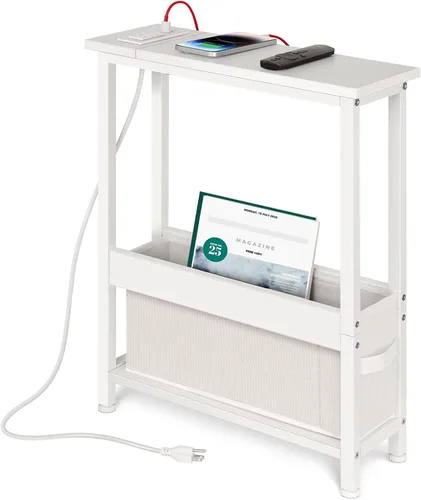 Miniatura 10 de BAMGROW Mesa auxiliar de carga delgada con almacenamiento, para espacios pequeños y dormitorio (negro)