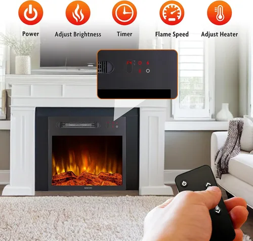 Miniatura 4 de Calentador eléctrico integrado de chimenea de 18 pulgadas, chimenea independiente empotrada, control remoto, pantalla táctil, velocidad de brillo