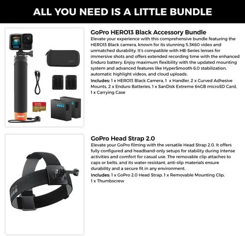 Miniatura 2 de GoPro Hero13 Black - Cámara de acción impermeable negra de 27 MP - Paquete de accesorios especiales Video Ultra HD 5.3K60 con empuñadura, 2