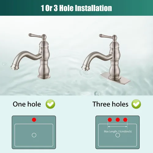 Miniatura 3 de Heyalan Grifo de lavabo de baño con un solo agujero, 1 mango, montaje en cubierta, grifo de lavabo de baño de una sola manija, grifo mezclador
