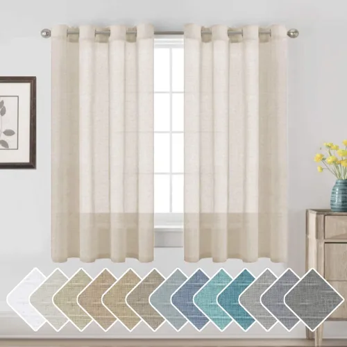 Miniatura 70 de H.VERSAILTEX Cortinas de 96 pulgadas de largo, cortinas de lino/cortinas transparentes de mezcla de lino natural/paneles/cortinas para sala