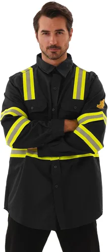 Miniatura 6 de Camisas FR para hombre, 7 onzas, de alta visibilidad, resistentes al fuego, CAT2, camisa de soldadura CAT2, 100% algodón, de alta visibilidad