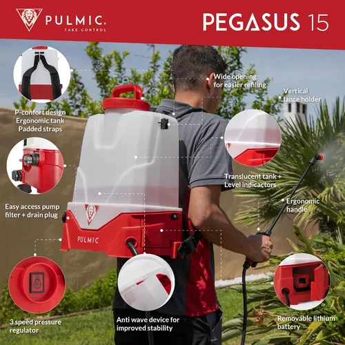 Miniatura 2 de PULMIC - Pulverizador eléctrico de mochila de 4 galones con batería para césped, jardín y granja, presión ajustable, bomba rociadora de alto