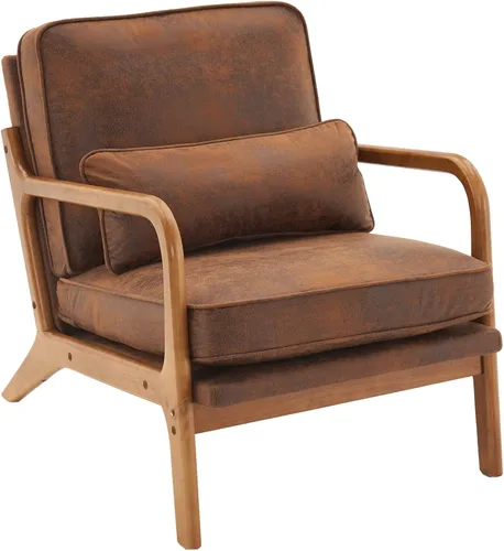 Miniatura 11 de Silla de ocio con reposabrazos y patas de madera maciza, silla de sala de estar moderna de mediados de siglo, sofá individual, para sala de estar