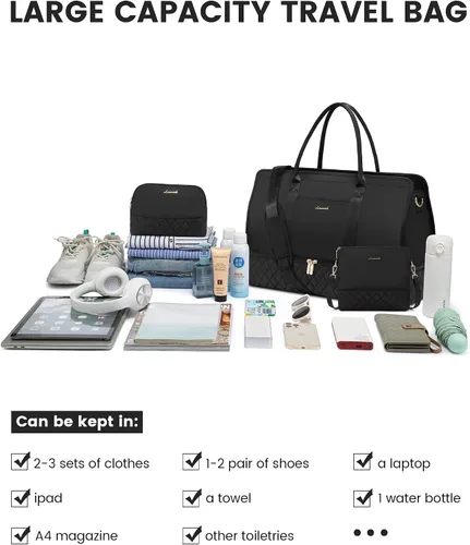 Miniatura 7 de Bolsas de fin de semana para mujer, bolsa de viaje, Negro -, Elegante