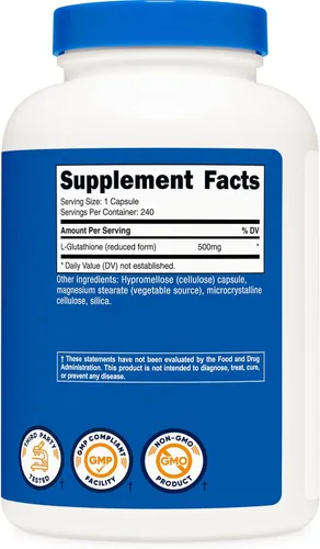 Miniatura 5 de Nutricost Cápsulas de glutatión de 500 mg, 240 cápsulas, sin gluten, sin OMG