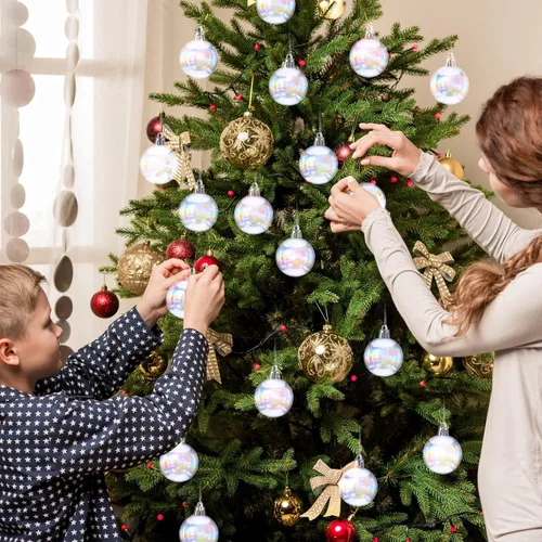 Miniatura 6 de BBTO 100 Piezas Adornos Navideños Iridiscentes Transparentes de Plástico Decoraciones de Bolas de Navidad Acrílicas Transparentes para Interiores