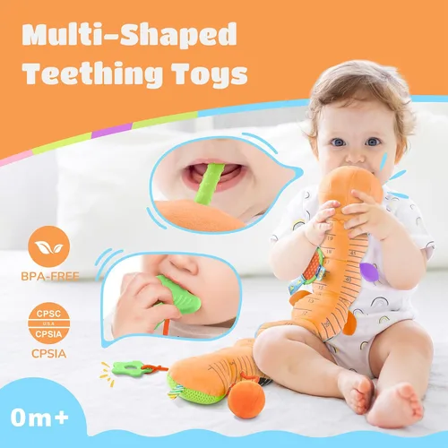 Miniatura 4 de Awotoy Baby Toys - Juguete musical de oruga interactivo multicolor para bebés, sonajero arrugado, suave con campana de anillo, juguete de peluche